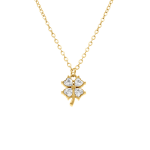 COLLIER  ACIER DORÉ TREFLE OXYDES BLANCS 40+5CM