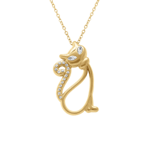 COLLIER ACIER DORÉ PENDENTIF CHAT OXYDES BLANCS 40+5CM