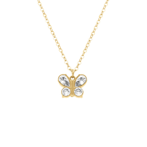 COLLIER ACIER DORÉ PAPILLON OXYDES BLANCS 40+5CM