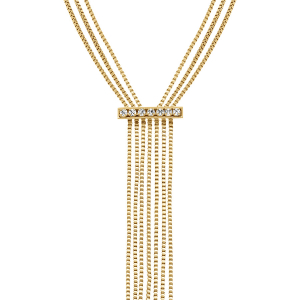 COLLIER ACIER DORÉ 3 RANGS BARETTES OXYDES BLANCS MULTI FILS 52+5CM