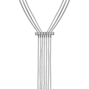 COLLIER ACIER 3 RANGS BARETTES OXYDES BLANCS MULTI FILS 52+5CM