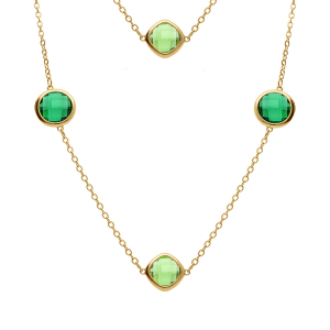 COLLIER ACIER DORÉ  SAUTOIR OXYDES CARRÉ VERT FONCÉ ET VERT CLAIR  94+5CM
