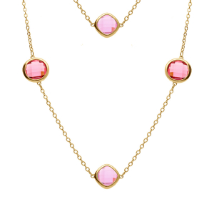COLLIER ACIER DORÉ  SAUTOIR OXYDES CARRÉ DEGRADÉ DE ROSE  94+5CM