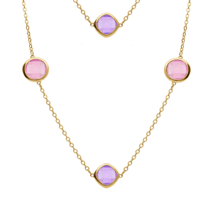COLLIER ACIER DORÉ  SAUTOIR OXYDES CARRÉ DEGRADÉ DE VIOLET 94+5CM