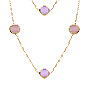 COLLIER ACIER DORÉ  SAUTOIR OXYDES CARRÉ DEGRADÉ DE VIOLET 94+5CM