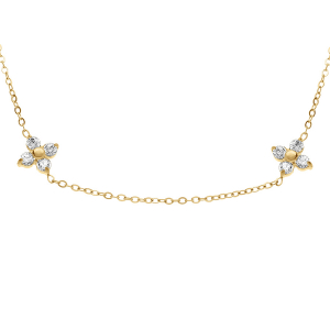 COLLIER ACIER DORÉ 4 FLEURS OXYDES BLANCS 41+5CM