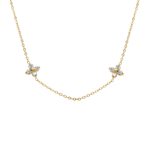 COLLIER ACIER DORÉ 4 FLEURS OXYDES BLANCS 41+5CM