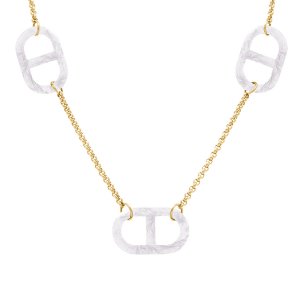 COLLIER ACIER DORÉ SIMPLE 3 MAILLES MARINE PVD BLANC 40+5CM