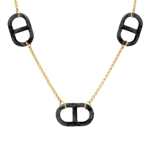 COLLIER ACIER DORÉ SIMPLE 3 MAILLES MARINE PVD NOIR   40+5CM