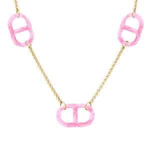 COLLIER ACIER DORÉ SIMPLE 3 MAILLES MARINE PVD ROSE  40+5CM