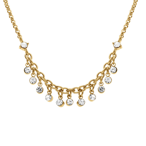 COLLIER ACIER DORÉ PAMPILLES OXYDES BLANCS SERTIS 40+5CM