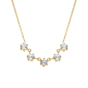 COLLIER ACIER DORÉ 5 OXYDES BLANCS SERTI  GRIFFES 41+5CM