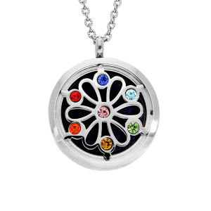 COLLIER SENTEUR ACIER FLEUR DE VIE 7 CHAKRAS AVEC 12 MOUSSES INTERCHANGEABLES COULEURS ASSORTIES RÉGLABLE 45 A 65CM
