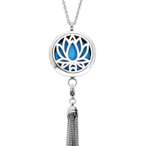COLLIER SENTEUR ACIER PENDENTIF FLEUR LOTUS ET POMPON AMOVIBLE AVEC 12 MOUSSES INTERCHANGEABLES COULEURS ASSORTIES RÉGLABLE 45 A 65CM