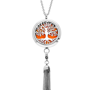 COLLIER SENTEUR ACIER PENDENTIF ARBRE DE VIE ET POMPON AMOVIBLE AVEC 12 MOUSSES INTERCHANGEABLES COULEURS ASSORTIES RÉGLABLE 45 A 65CM