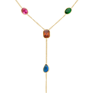 COLLIER ACIER DORÉ FORME CRAVATE OXYDES MULTI COULEURS 45+5CM
