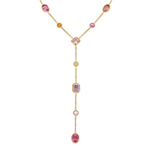COLLIER ACIER DORÉ FORME CRAVATE OXYDES MULTI COULEURS 45+5CM