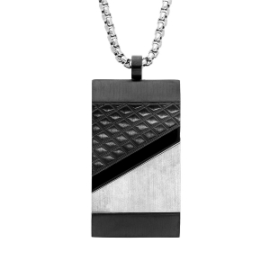 COLLIER ACIER PENDENTIF RECTANGULAIRE PVD GUN 50+5CM