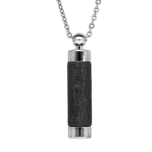 COLLIER ACIER PENDENTIF TUBE VISSÉ BOIS NOIR AVEC MOUSSE SENTEUR  50+5CM