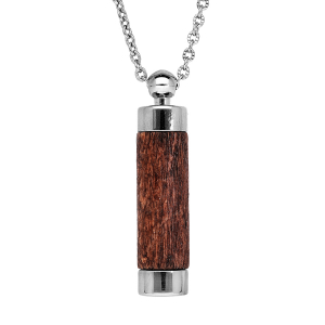 COLLIER ACIER PENDENTIF TUBE VISSÉ BOIS FONCÉ AVEC MOUSSE SENTEUR  50+5CM