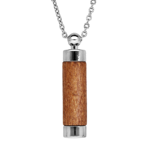 COLLIER ACIER PENDENTIF TUBE VISSÉ BOIS CLAIR AVEC MOUSSE SENTEUR  50+5CM