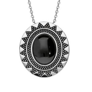 COLLIER ACIER SAUTOIR PENDENTIF AVEC CERAMIQUE NOIRE 80CM
