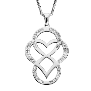 COLLIER ACIER PENDENTIF COEUR ET INFINI AVEC CRITAUX 42+4CM