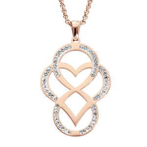 COLLIER ACIER ET PVD ROSE PENDENTIF COEUR ET INFINI AVEC CRITAUX 42+4CM