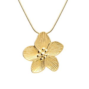 COLLIER ACIER DORÉ PENDENTIF FLEUR 41+5CM