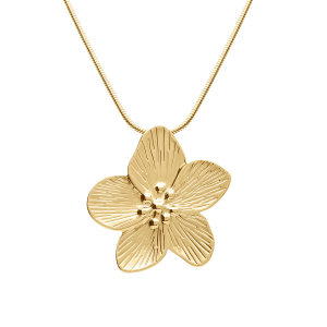 COLLIER ACIER DORÉ PENDENTIF FLEUR 41+5CM