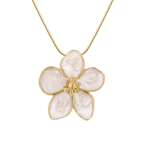 COLLIER ACIER DORÉ STELLA MIA NACRÉ BLANC PENDENTIF FLEUR 41+5CM
