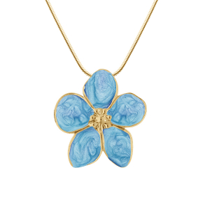 COLLIER ACIER DORÉ STELLA MIA NACRÉ BLEU CIEL PENDENTIF FLEUR 41+5CM