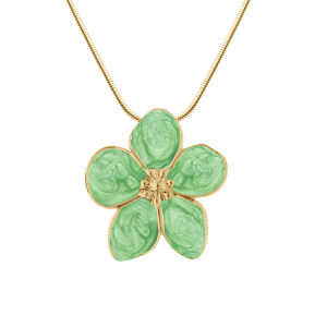 COLLIER ACIER DORÉ STELLA MIA NACRÉ VERT CLAIR PENDENTIF FLEUR 41+5CM