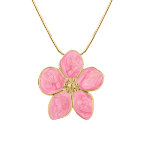 COLLIER ACIER DORÉ STELLA MIA NACRÉ ROSE PENDENTIF FLEUR 41+5CM