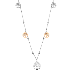 COLLIER  SAUTOIR ACIER ET PVD ROSE ARBRE DE VIE 80+3CM