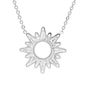 COLLIER ACIER SOLEIL AVEC RÉSINE ET STRASS 40+5CM