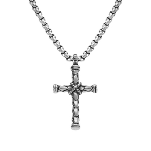 COLLIER ACIER CHAINE JASERON AVEC PENDENTIF CROIX 55CM