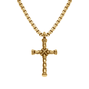 COLLIER ACIER ET PVD DORÉ CHAINE JASERON AVEC PENDENTIF CROIX 55+10CM