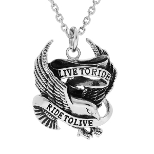 COLLIER ACIER PENDENTIF PATINNÉ AIGLE BIKER 55+3CM