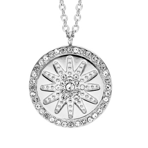 COLLIER ACIER PENDENTIF ROND MOTIF SOLEIL CONTOUR OXYDES BLANCS SERTIS 45+5CM
