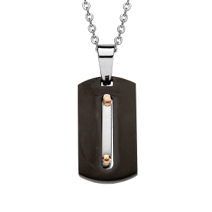 COLLIER ACIER PENDENTIF PLAQUE RECTANGULAIRE PVD NOIR 50+5CM