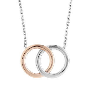 COLLIER ACIER DOUBLE CERCLE AVEC PVD ROSE 42+3CM