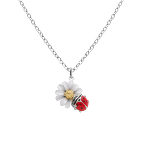 COLLIER ACIER FLEUR ET COCCINELLE 35+3CM