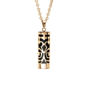 COLLIER ACIER ET PVD DORÉ PENDENTIF TIKI  30 mm diam 9 AGATE NOIRE VÉRITABLE 50+5CM