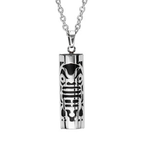 COLLIER ACIER PENDENTIF TIKI 30 mm diam 9  AGATE NOIRE  VÉRITABLE 50+5CM