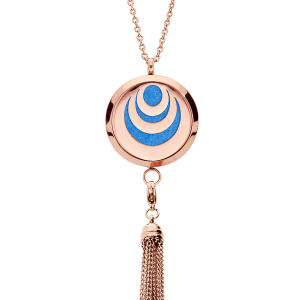 COLLIER SENTEUR ACIER ET PVD ROSE MEDAILLON CERCLES ET POMPON 12 MOUSSES INTERCHANGEABLES COULEURS ASSORTIES RÉGLABLE 45 A 65CM