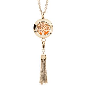 COLLIER SENTEUR ACIER ET PVD DORÉ PETIT MEDAILLON ARBRE DE VIE ET POMPON 12 MOUSSES INTERCHANGEABLES COULEURS ASSORTIES RÉGLABLE 45 A 65CM