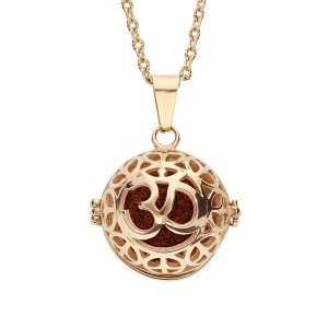 COLLIER SENTEUR ET BOLA ACIER ET PVD DORÉ BOULE AJOURÉE SYMBOLE BOUDISTE 13 MOUSSES INTERCHANGEABLES COULEURS ASSORTIES RÉGLABLE 60 A 100CM