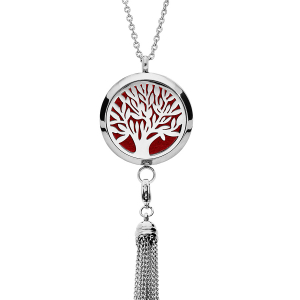 COLLIER SENTEUR ACIER GROS MEDAILLON ARBRE DE VIE ET POMPON 12 MOUSSES INTERCHANGEABLES COULEURS ASSORTIES RÉGLABLE 45 A 65CM
