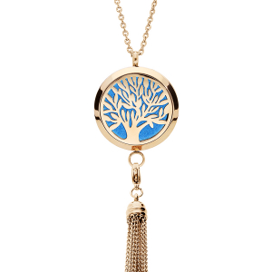 COLLIER SENTEUR ACIER ET PVD DORÉ GROS MEDAILLON ARBRE DE VIE ET POMPON 12 MOUSSES INTERCHANGEABLES COULEURS ASSORTIES RÉGLABLE 45 A 65CM